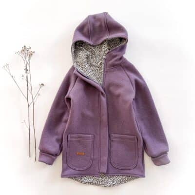 Sofortkauf: Walkjacke mit Reißverschluss in Lila/Leoprint, Gr. 134/140