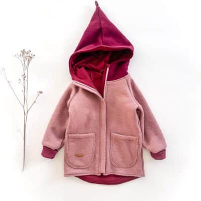 Sofortkauf: Colorblock Walkjacke mit spitzer Kapuze , Gr. 110/116 Altrosa/Beere