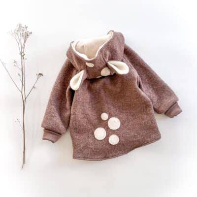 Sofortkauf: Walkjacke mit Reißverschluss und Reh in Schlamm - gefüttert mit Baumwollfleece Cremeweiß, Gr. 92/98