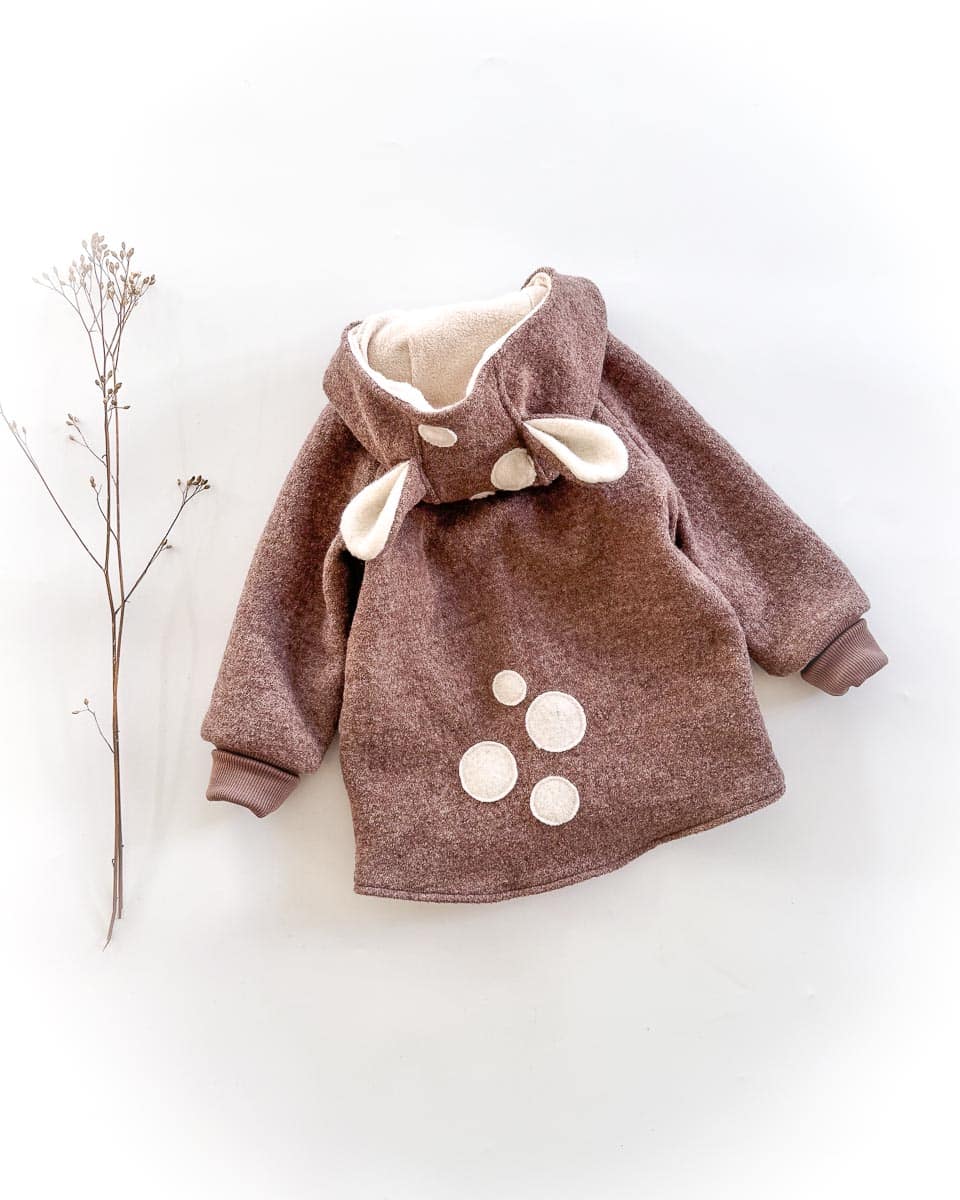 Sofortkauf: Walkjacke mit Reißverschluss und Reh in Schlamm - gefüttert mit Baumwollfleece Cremeweiß, Gr. 92/98