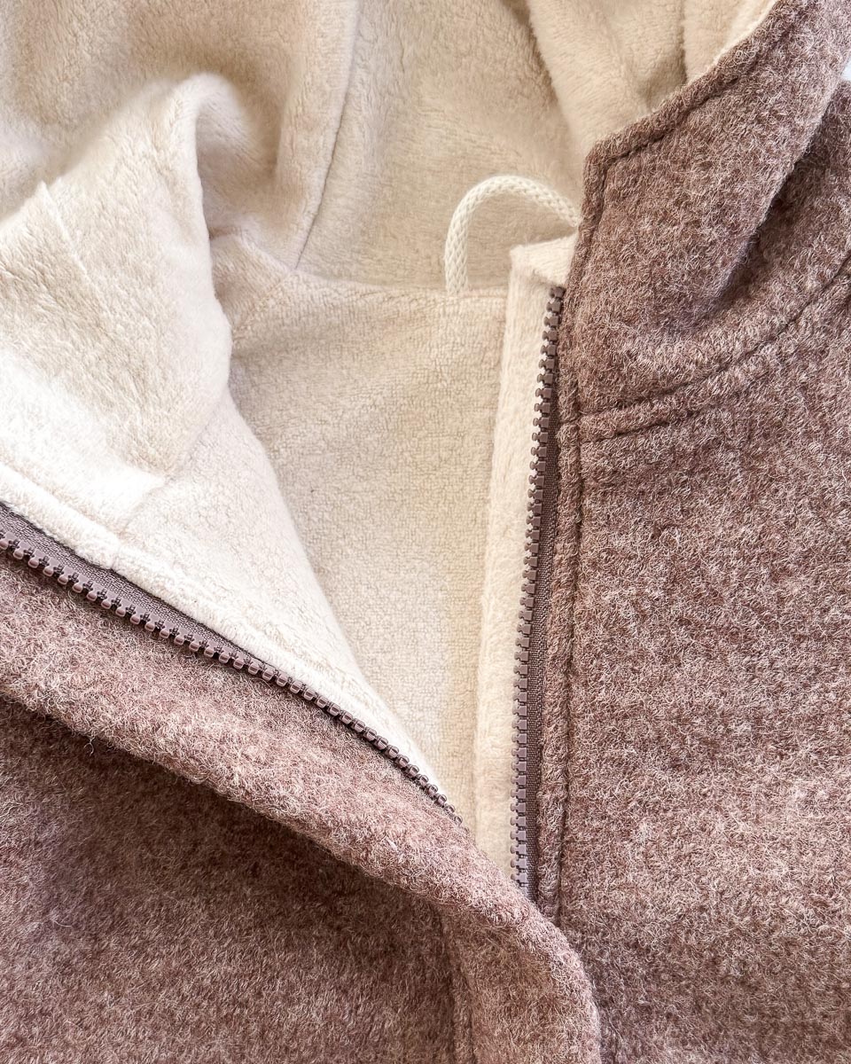 Sofortkauf: Walkjacke mit Reißverschluss und Reh in Schlamm - gefüttert mit Baumwollfleece Cremeweiß, Gr. 92/98 – Bild 3