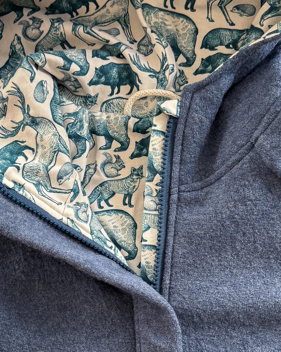 Sofortkauf: Merino-Walkjacke mit Reißverschluss in Jeansblau/Woodland, Gr. 122/128 – Bild 2