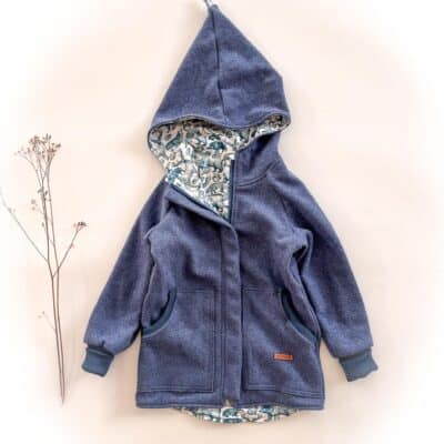 Sofortkauf: Merino-Walkjacke mit Reißverschluss in Jeansblau/Woodland, Gr. 122/128