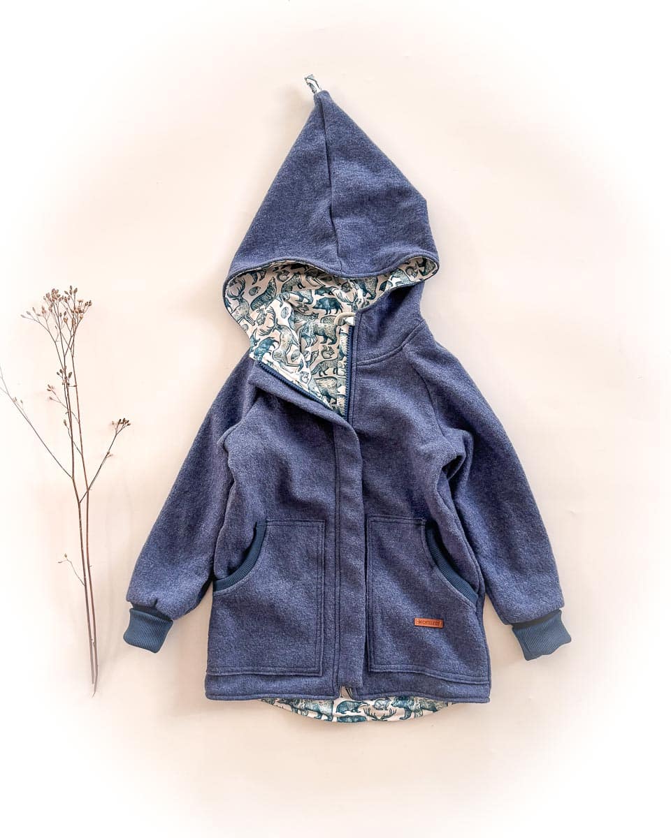 Sofortkauf: Merino-Walkjacke mit Reißverschluss in Jeansblau/Woodland, Gr. 122/128