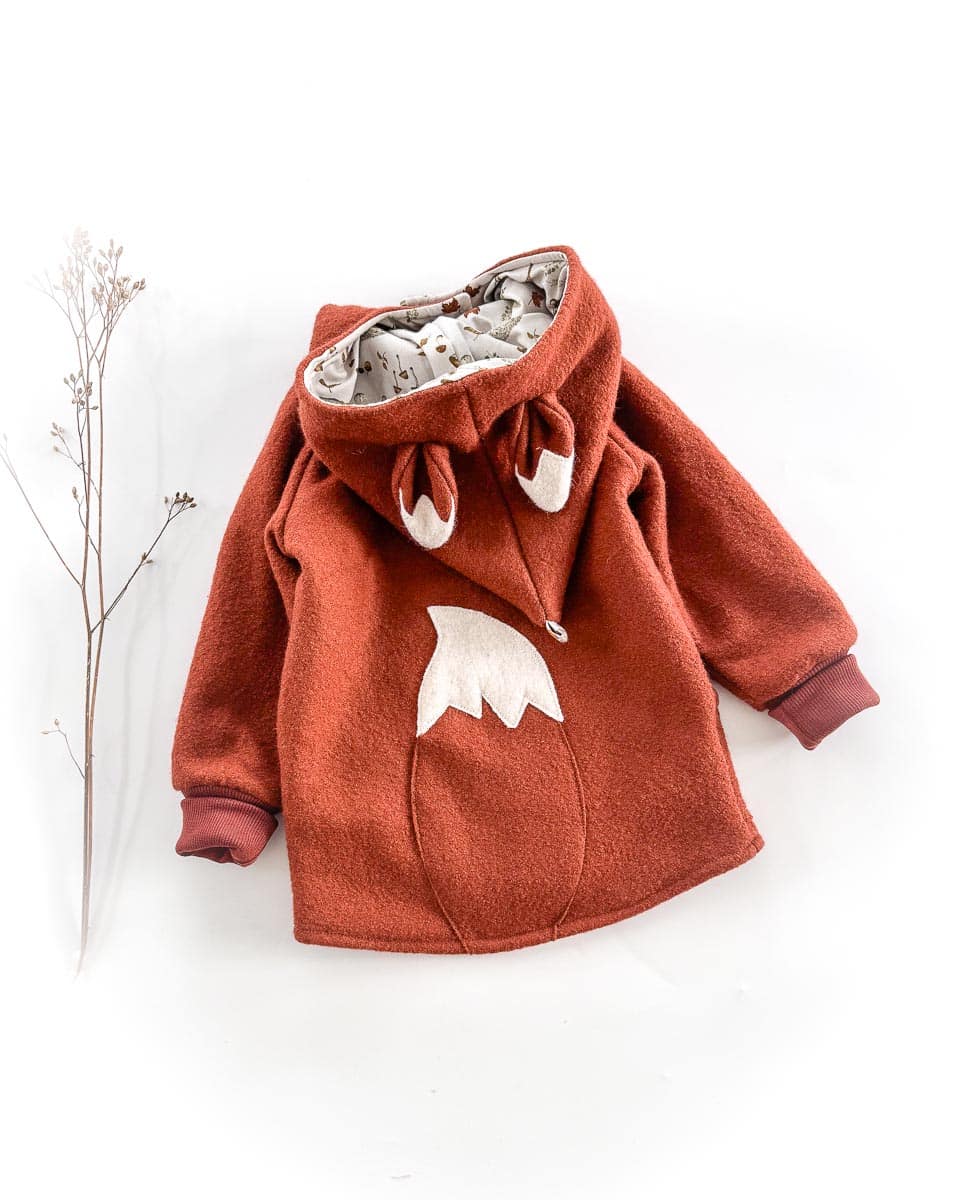Sofortkauf: Walkjacke mit Holzknöpfen und Fuchs in Rost/Herbstwald, Gr. 98/104 – Bild 2