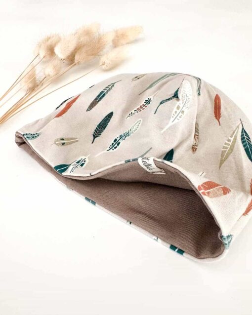 Sofortkauf: Wende-Beanie Schlamm/ Federn, Gr. 42-44 – Bild 2