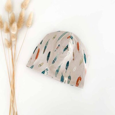 Sofortkauf: Wende-Beanie Schlamm/ Federn, Gr. 42-44