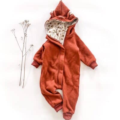 Sofortkauf: Walkoverall mit Reißverschluss und Fuchs in Rost/Herbstwald, Gr. 86/92