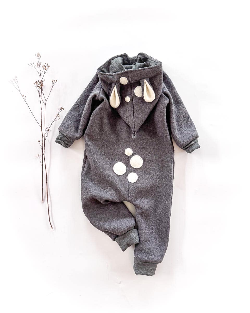 Sofortkauf: Merinowalk Overall mit Reh in Graphit mit Wolljersey-Futter Anthrazit, Gr. 92/98 – Bild 2