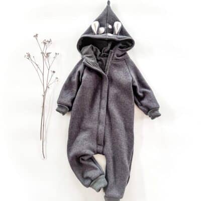 Sofortkauf: Merinowalk Overall mit Reh in Graphit mit Wolljersey-Futter Anthrazit, Gr. 92/98
