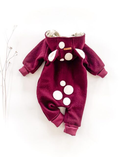 Sofortkauf: Merinowalk Overall mit Reh in Beere/Herbstwald, Gr. 56/62 – Bild 2