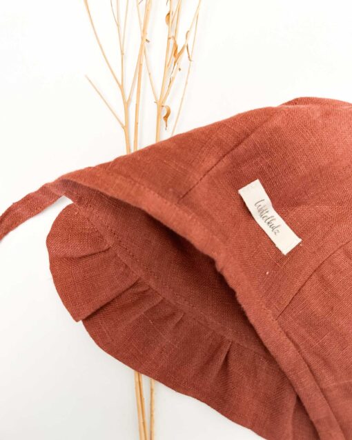 Sofortkauf: Leinen Baby Bonnet in Rost, Gr. 36-38 – Bild 2