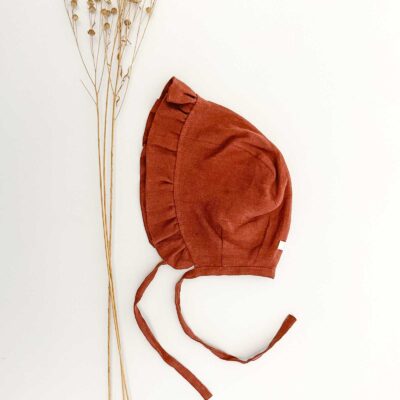 Sofortkauf: Leinen Baby Bonnet in Rost, Gr. 36-38