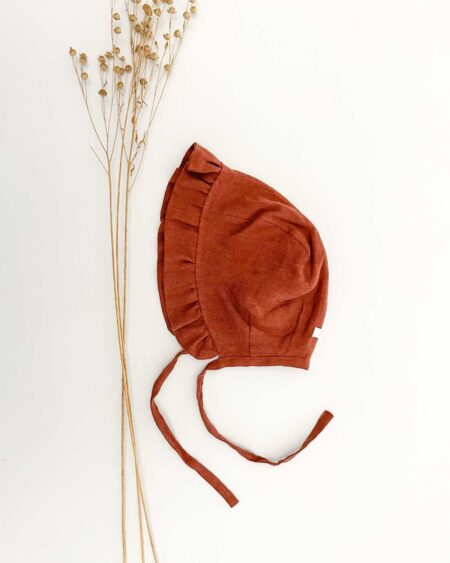 Sofortkauf: Leinen Baby Bonnet in Rost, Gr. 36-38