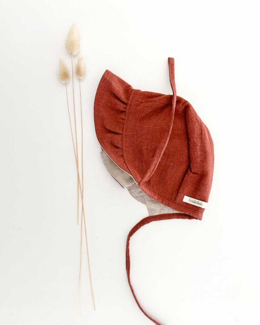 Sofortkauf: Leinen Baby Bonnet in Rost/Sand, Gr. 48-50 – Bild 3