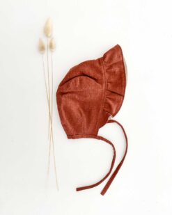 Sofortkauf: Leinen Baby Bonnet in Rost/Sand, Gr. 48-50