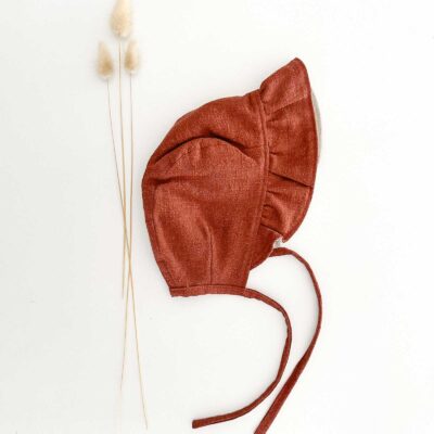 Sofortkauf: Leinen Baby Bonnet in Rost/Sand, Gr. 48-50