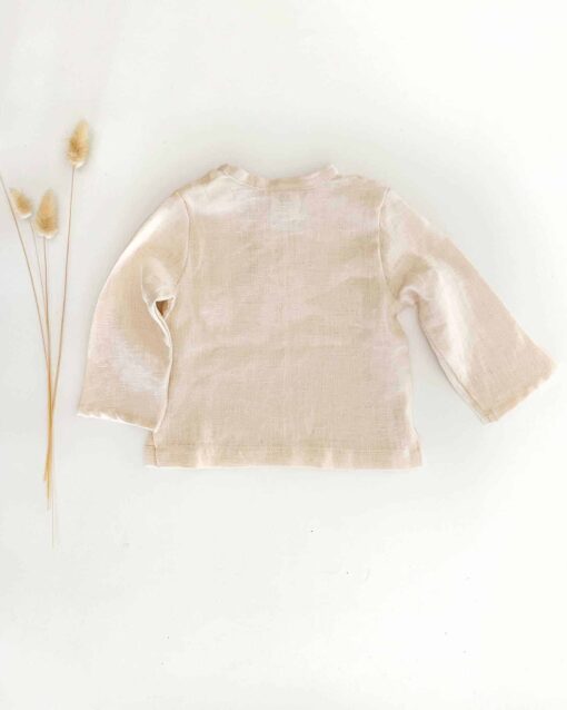 Sofortkauf: langarm Leinenshirt mit Knopfleiste in Natur, Gr. 74/80 – Bild 2