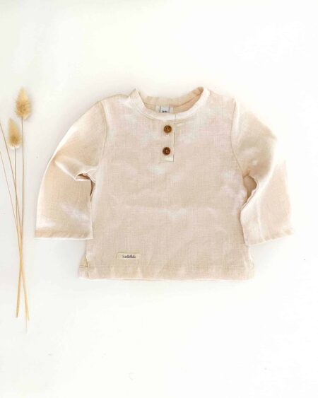 Sofortkauf: langarm Leinenshirt mit Knopfleiste in Natur, Gr. 74/80
