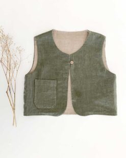 Sofortkauf: Leinen Weste in Olive & Sand Gr. 110/116
