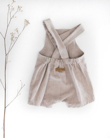 Sofortkauf: kurze Leinen Latzhose/ Salopette Sand, Gr. 50/56
