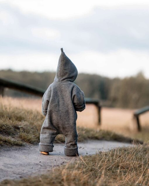 Bio Merino Overall Grauaus 100% Wollfleece für Kinder und Babys