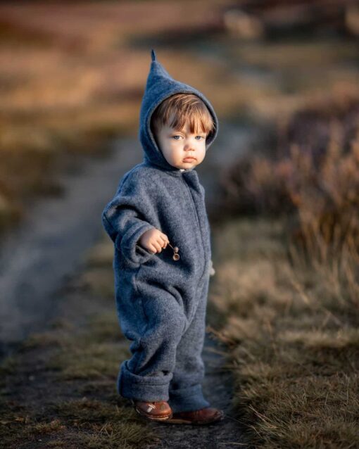 Bio Merino Overall Atlantik Blau aus 100% Wollfleece für Kinder und Babys