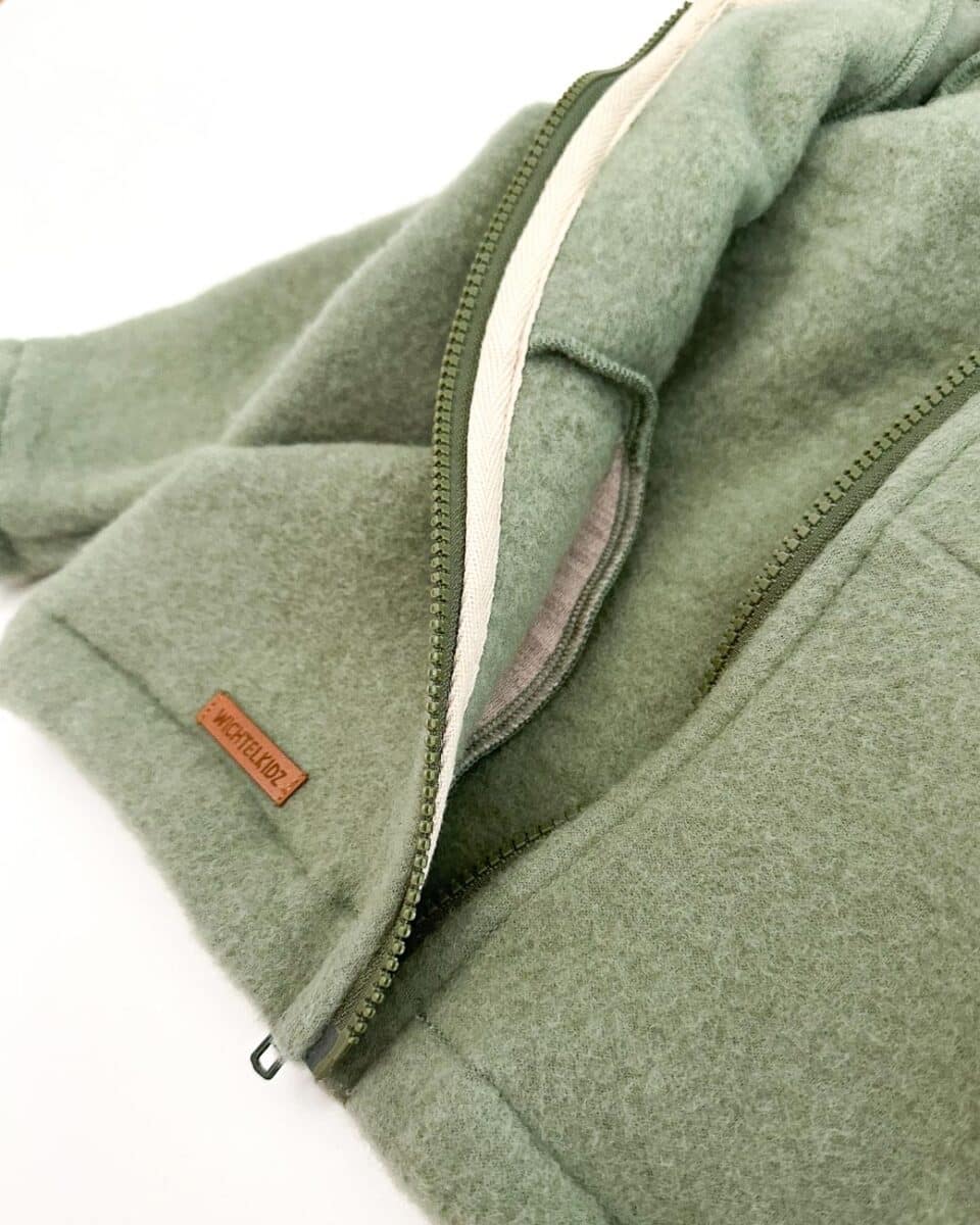 Kinder Wollfleece Jacke aus 100% Bio Merinowolle mit Reißverschluss und Taschen