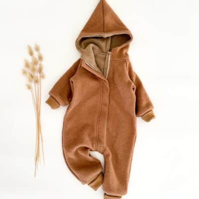 Sofortkauf: Overall mit Reißverschluss in Camel mit Baumwollfleece gefüttert, Gr. 80/86