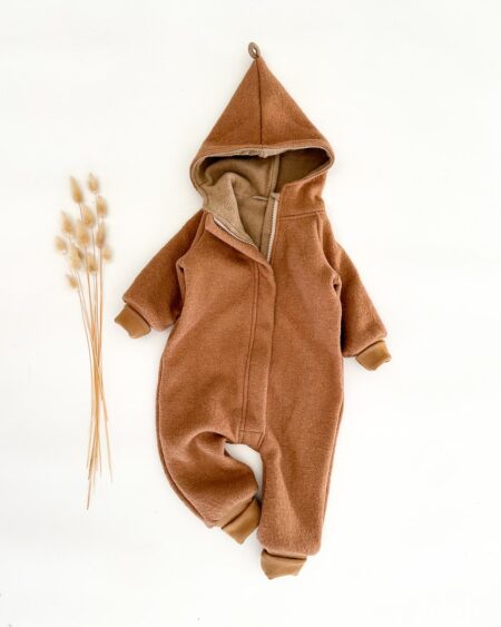 Sofortkauf: Overall mit Reißverschluss in Camel mit Baumwollfleece gefüttert, Gr. 80/86