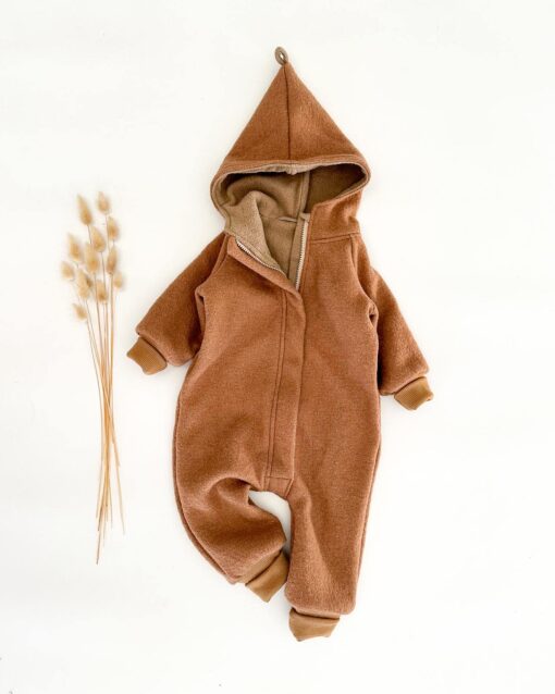 Sofortkauf: Overall mit Reißverschluss in Camel mit Baumwollfleece gefüttert, Gr. 80/86
