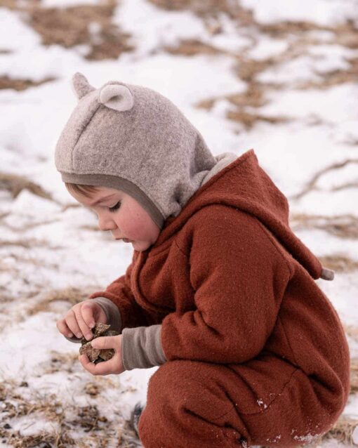 Wollwalk Overall Walkoverall Schlupfmütze mit Ohren für Kinder und Babys