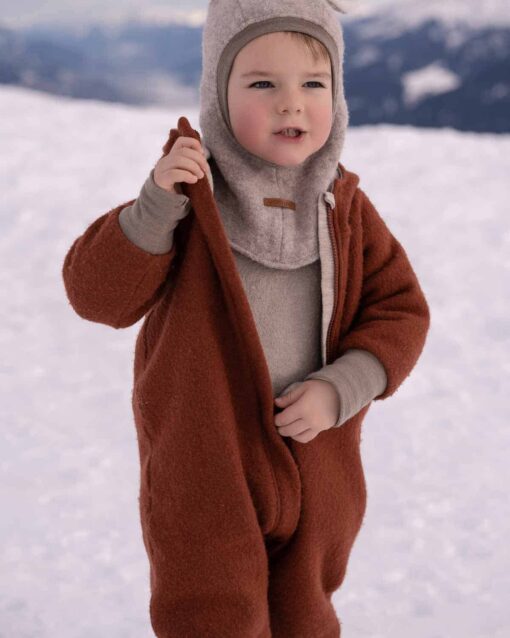 Kinder Baby Walkoverall Wollwalk Anzug aus Bio Merino Wolljersey und temperaturausgleichender Schurwolle