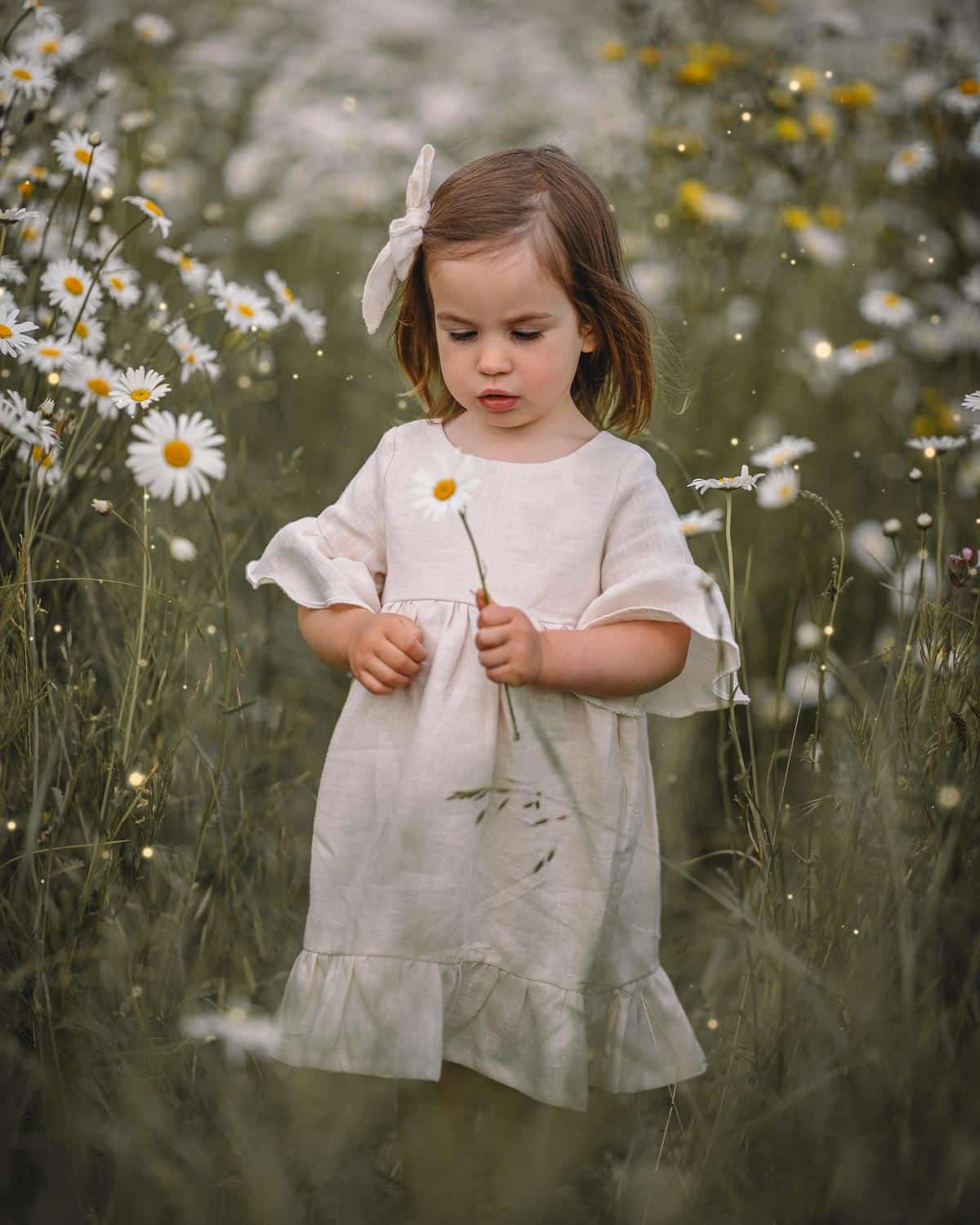 Sommer Leinenkleid festlich Volant Kleid für Einschulung oder Hochzeit in Salbei/ Olive