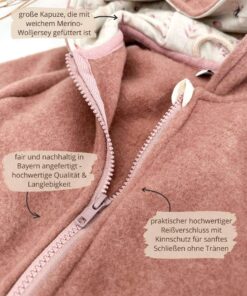 Kinder Wollfleece Jacke aus 100% Bio Merinowolle mit Reißverschluss und Taschen