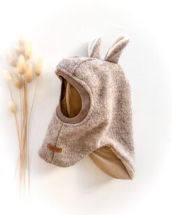 Sofortkauf: Wollwalk Schlupfmütze in Sand Meliert mit Bärenohren, Gr. 44-46