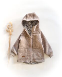 Sofortkauf: Walkjacke mit Reißverschluss mit Taschen in Sand Meliert/Leoprint, Gr. 110/116