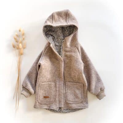 Sofortkauf: Walkjacke mit Reißverschluss mit Taschen in Sand Meliert/Leoprint, Gr. 110/116