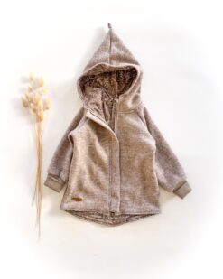 Sofortkauf: Walkjacke mit Reißverschluss in Sand Meliert/Waldtiere, Gr. 92/98