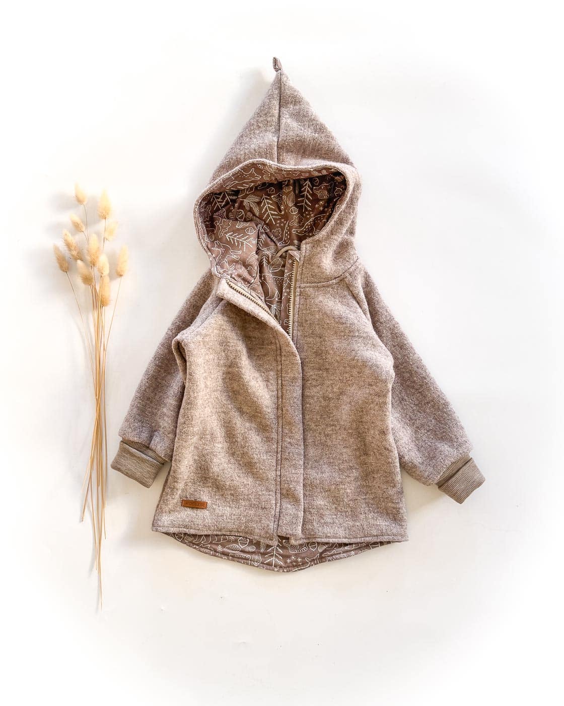 Sofortkauf: Walkjacke mit Reißverschluss in Sand Meliert/Waldtiere, Gr. 92/98