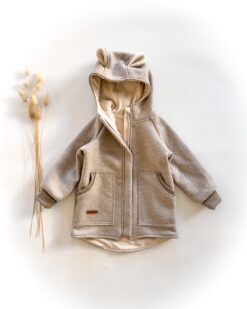 Sofortkauf: Merino-Walkjacke mit Reißverschluss und Bärenohren in Creme/Baumwollfleece Creme, Gr. 98/104