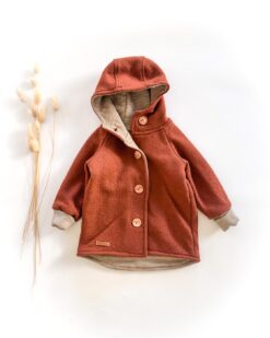 Sofortkauf: Walkjacke mit Holzknöpfen in Rost/Wolljersey Sand Meliert, Gr. 86/92