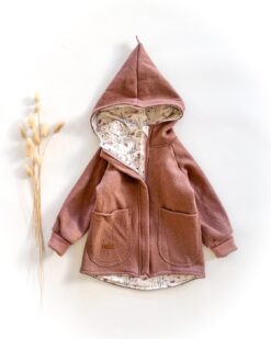 Sofortkauf: Merino-Walkjacke mit Reißverschluss in Altrosa/Norwegian Flowers, Gr. 98/104