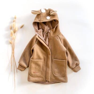 Sofortkauf: Walkjacke mit Reißverschluss mit Taschen und Reh in Camel, Gr. 92/98