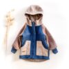 Sofortkauf: Colorblock Walkjacke mit Wolljersey Futter Schlamm und runder Kapuze, Gr. 92/98 Rauchblau/Sand Meliert/Schlamm