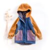 Sofortkauf: Colorblock Walkjacke mit runder Kapuze, Gr. 116/122 Rauchblau/Senf/Lila