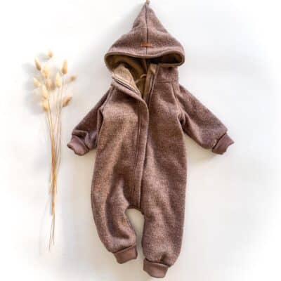 Sofortkauf: Walkoverall mit Reißverschluss in Schlamm/Kuschelfleece Beige, Gr. 74/80