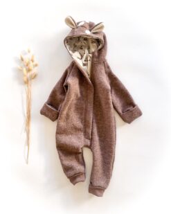 Sofortkauf: Walkoverall in Schlamm/Fuchsliebe mit Umschlagbündchen und Reißverschluss, Gr. 86/92