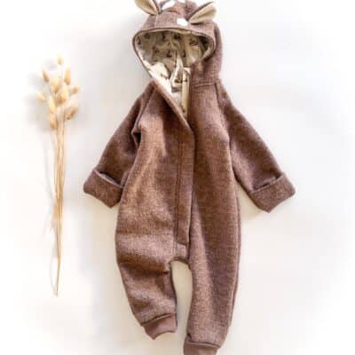 Sofortkauf: Walkoverall in Schlamm/Fuchsliebe mit Umschlagbündchen und Reißverschluss, Gr. 86/92