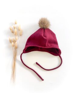 Alternative view of Sofortkauf: Wollwalk Bommelmütze in Beere mit Wolljersey gefüttert, Gr. 52-54